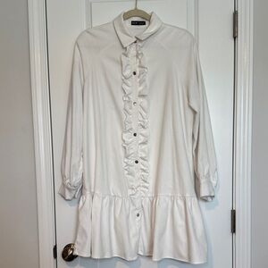 SHEIN White Ruffled Button-Down Corduroy Dress